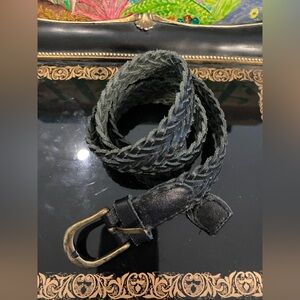 Women’s Braided Leather Belt, Black, Size 26 (XS)